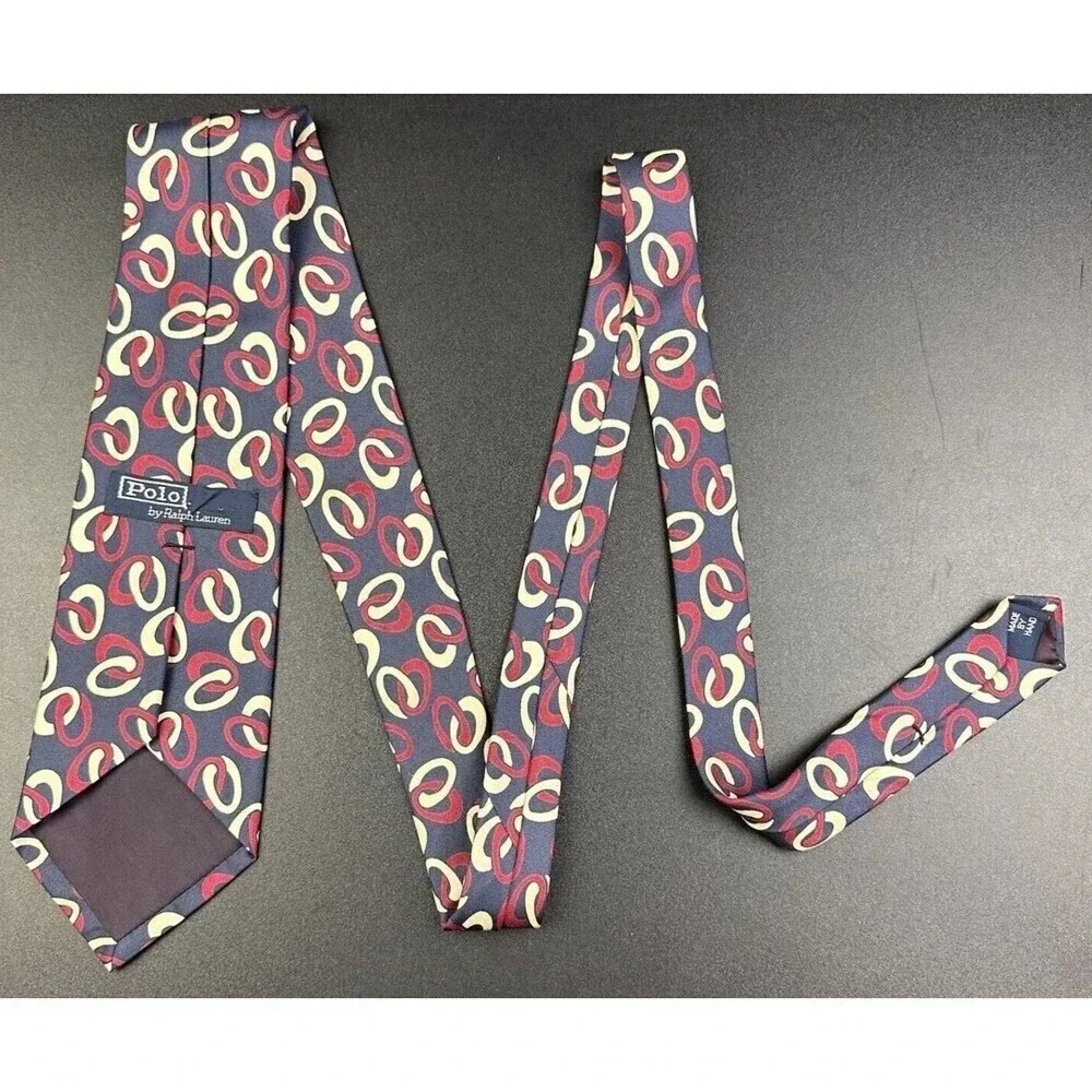 Vintage Polo Ralph Lauren Silk Tie Mens Navy Geometric Handmade in USA Necktie*